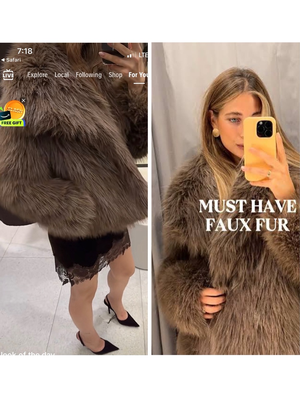 Short Faux Fur Coat Lapel Collar Long Sleeves Chic Viral Brown Teddy Coat Small - Picture 6 of 16
